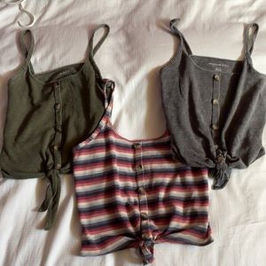 AE Tie Front Button-down Tank Top